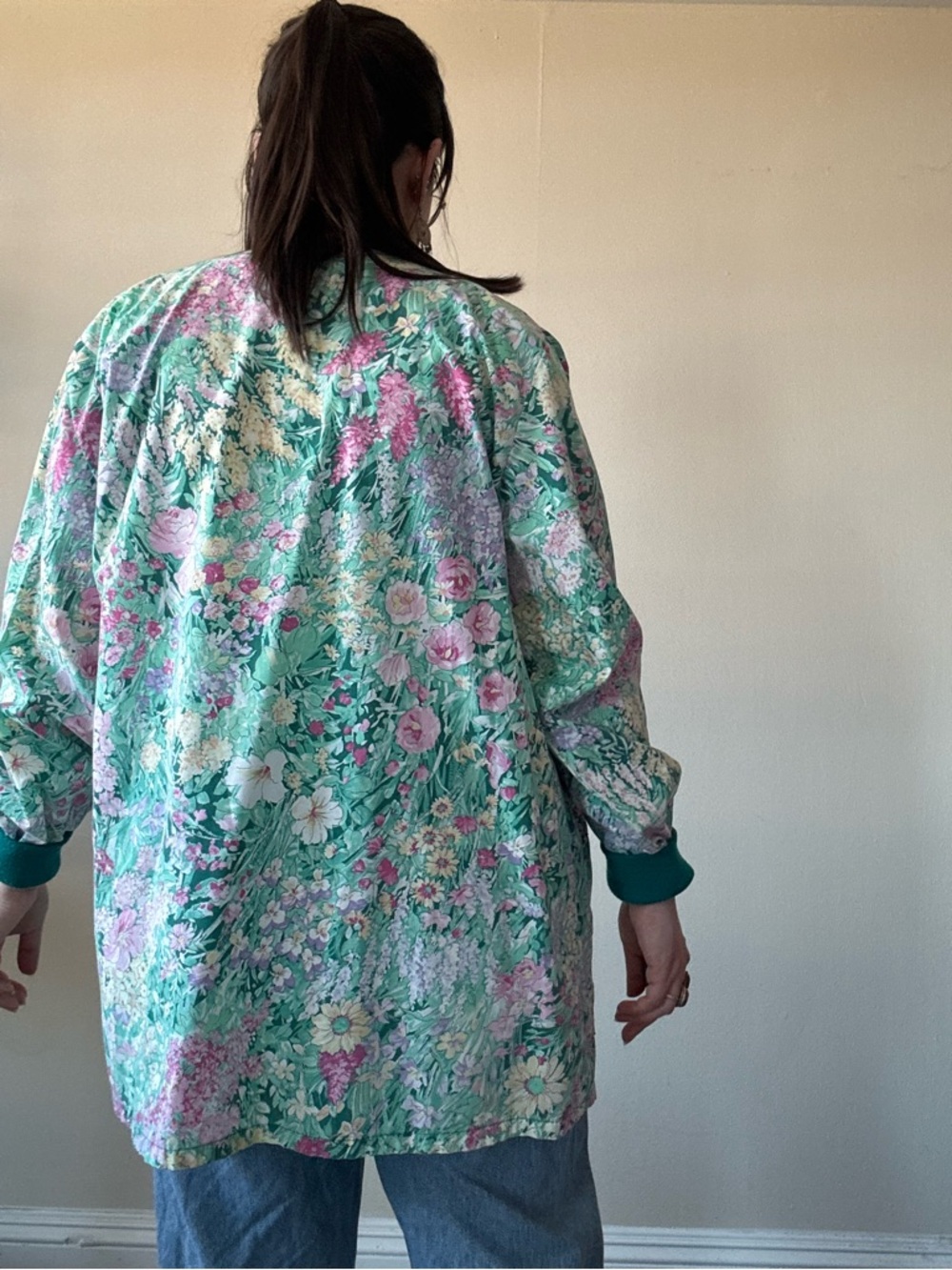 American Vintage Floral Mint Green & Pink Lightweight Cardigan - Picture 4 of 8